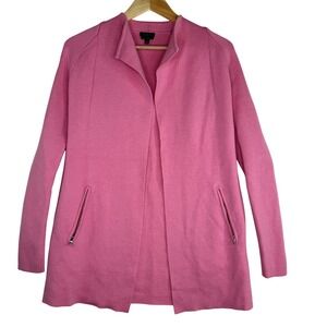 Talbots Sweater Womens Small Pink Merino Wool Cardigan Open Front‎ Zip Pockets